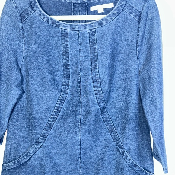 Boden  denim dress knee length 3/4 sleeves Size 14 women’s pockets boho preppy - Picture 2 of 11
